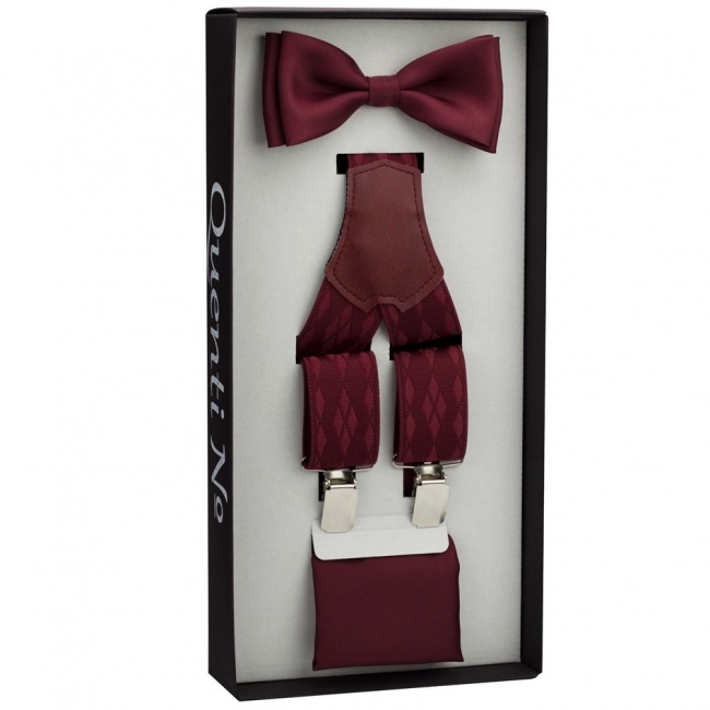 Vínově červený Luxusní pánský set Šle a motýlek s kapesníčkem