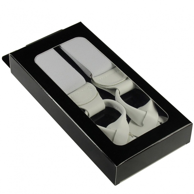 Bílé pánské široké šle - kšandy s poutky v krabičce