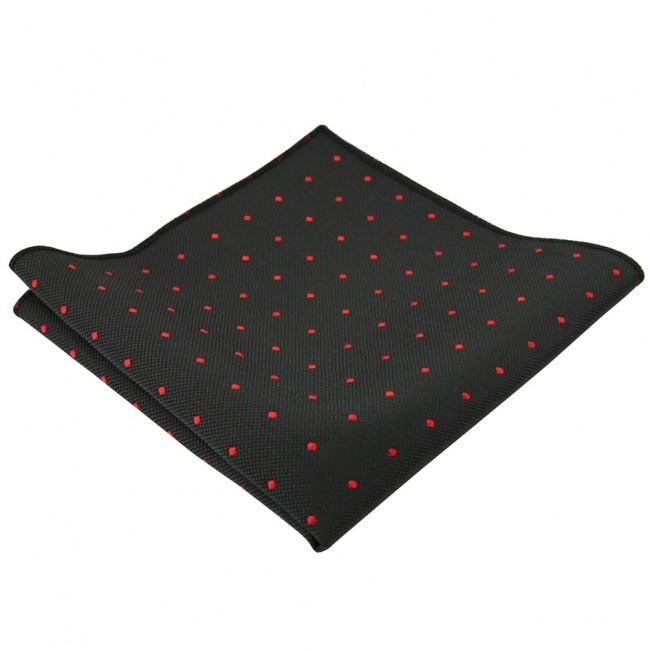 Černý pánský kapesníček do saka s červenými puntíky