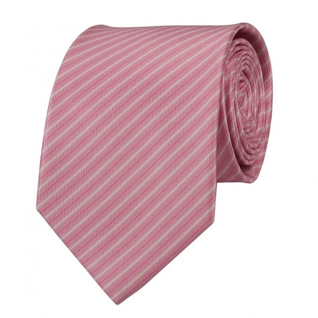 Světle růžová pánská kravata s bílo růžovými proužky