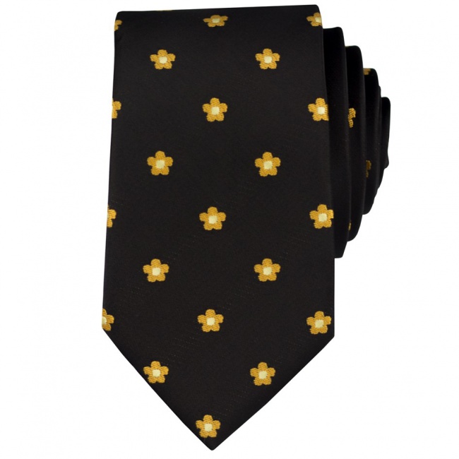 Černá pánská kravata s žlutými květinkami