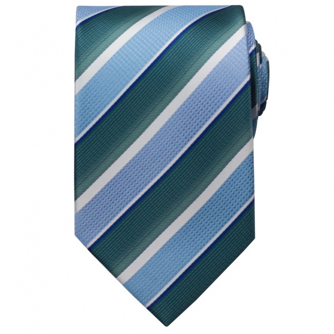 Světle modrá pánská kravata se zeleno bílými pruhy