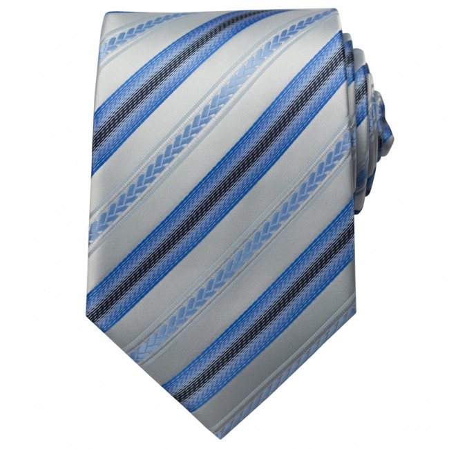 Bílo modrá pánská kravata s proužky