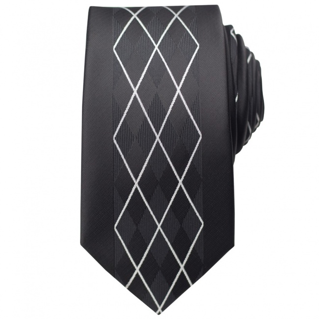 Černo bílá pánská kravata s kosočtverci