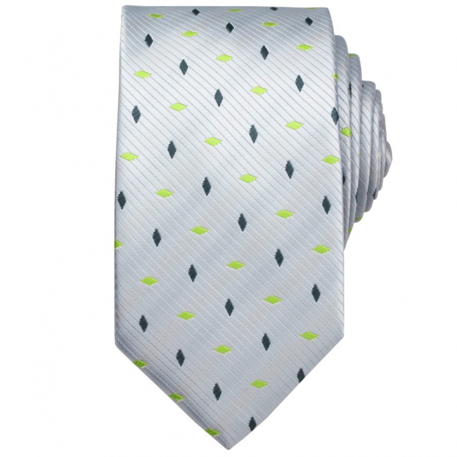 Stříbrná pánská kravata se zeleno šedými kosočtverci