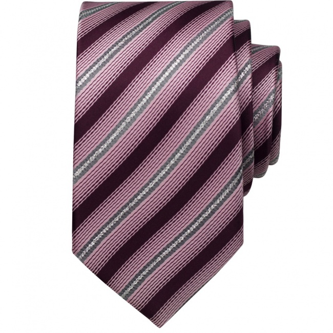 Růžovo stříbrná pánská kravata s pruhy
