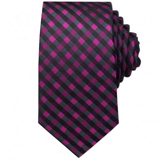Černo tmavě růžová pánská kravata károvaná
