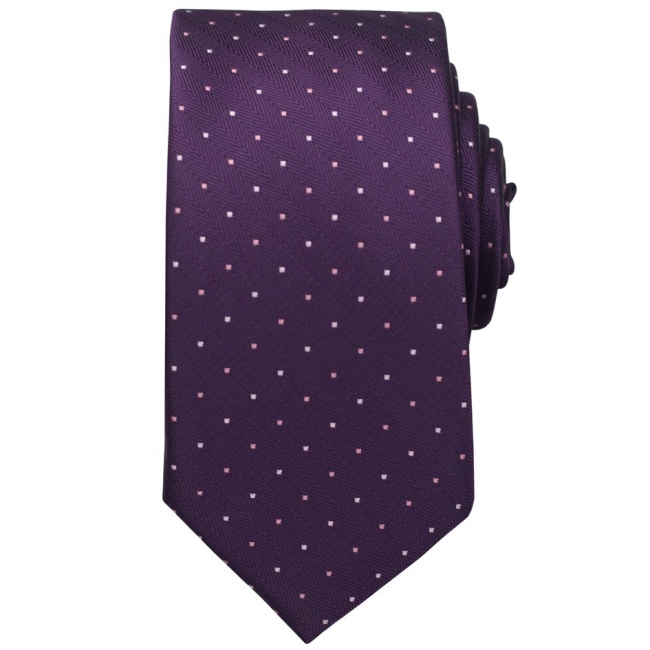 Tmavě fialová pánská kravata s růžovými puntíky