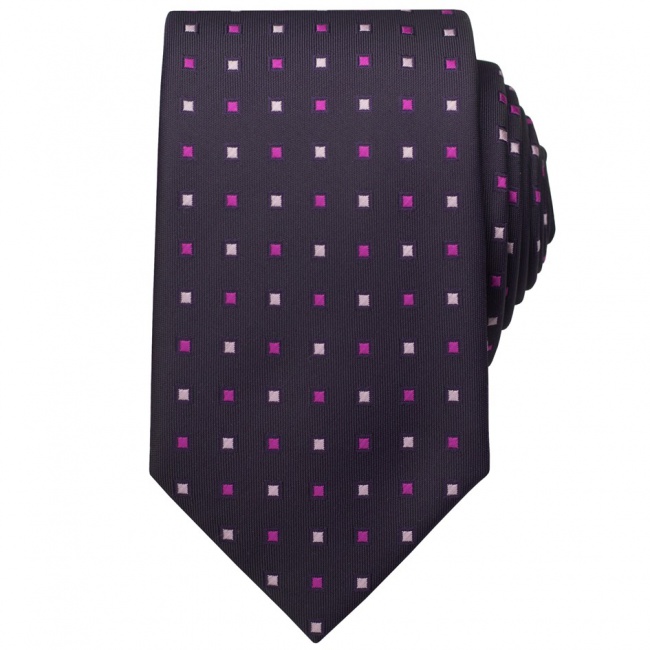 Černá pánská kravata s růžovo fialovými čtverečky