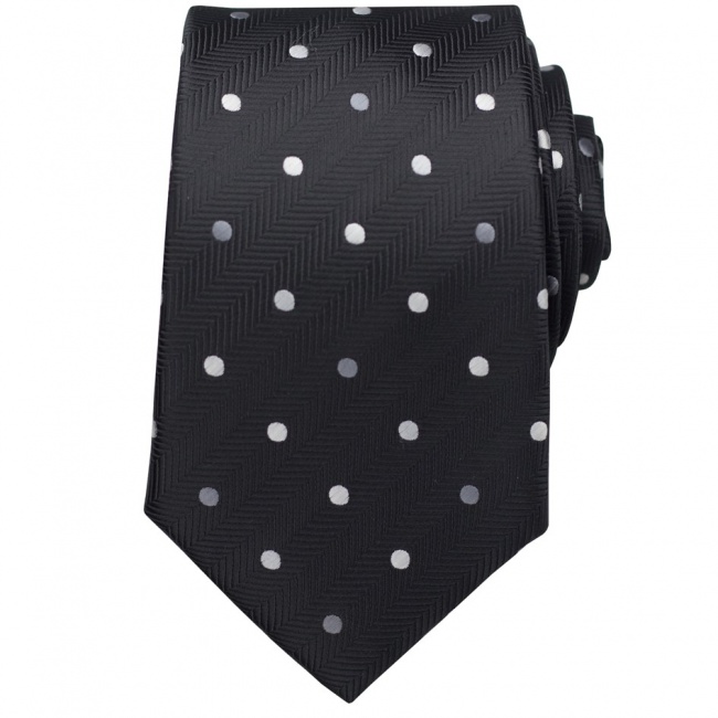 Černá pánská kravata s šedo bílými puntíky