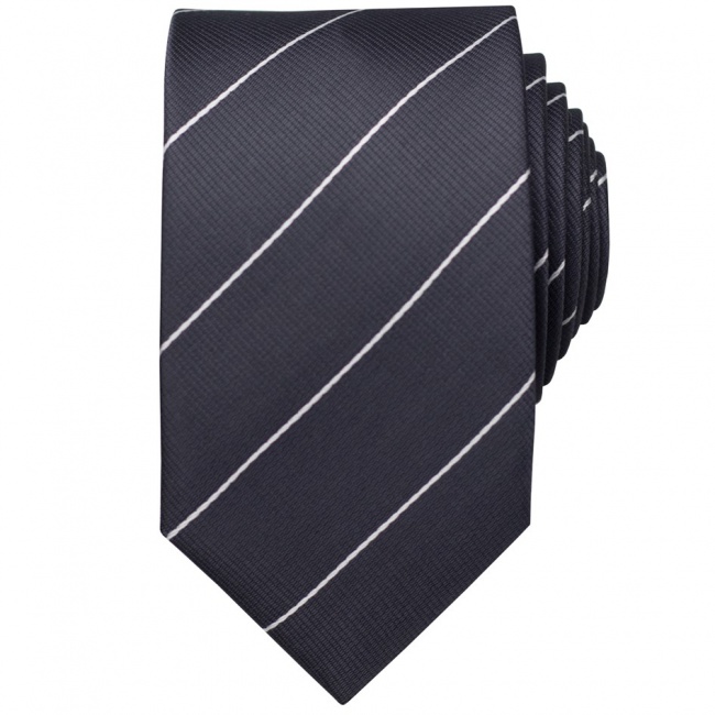 Tmavě šedá pánská kravata s bílými proužky