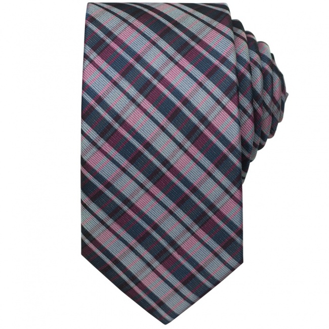 Šedo růžová pánská kravata károvaná