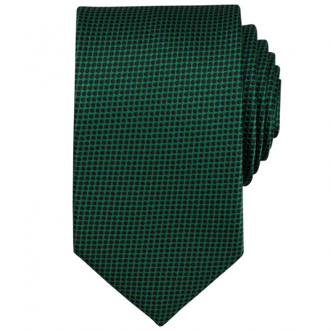 Tmavě zelená pánská kravata s černými puntíky