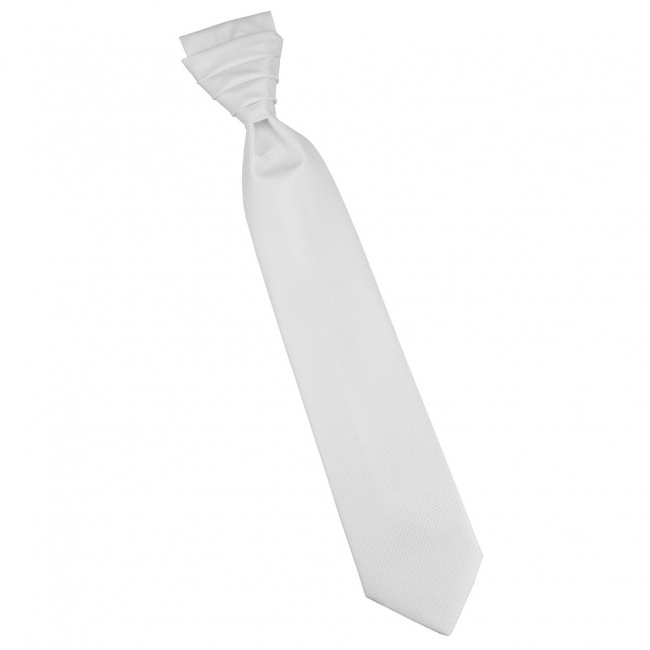 Bílá svatební kravata s vyšítým jemným mřížkováním včetně kapesníčku - Regata (2)