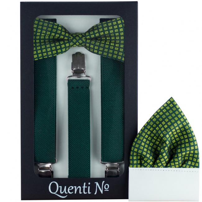 Smaragdově zelený pánský set Šle a Motýlek s kapesníčkem v dárkové krabičce