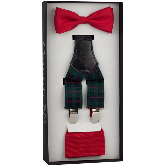 Červeno zelený Luxusní pánský set Šle a motýlek s ponožkami