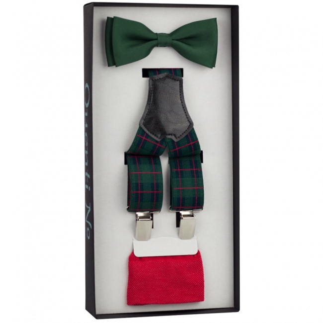 Zeleno červený Luxusní pánský set Šle a motýlek s ponožkami