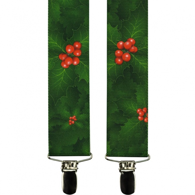 Tmavě zelené pánské široké šle - kšandy s Vánonočním motivem (2)