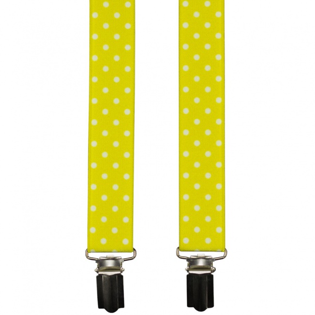 Žluté pánské šle - kšandy s bílými puntíky (2)