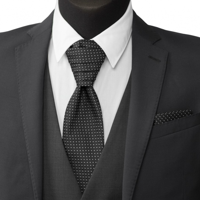 Černá svatební kravata s kapesníčkem - Regata (2)