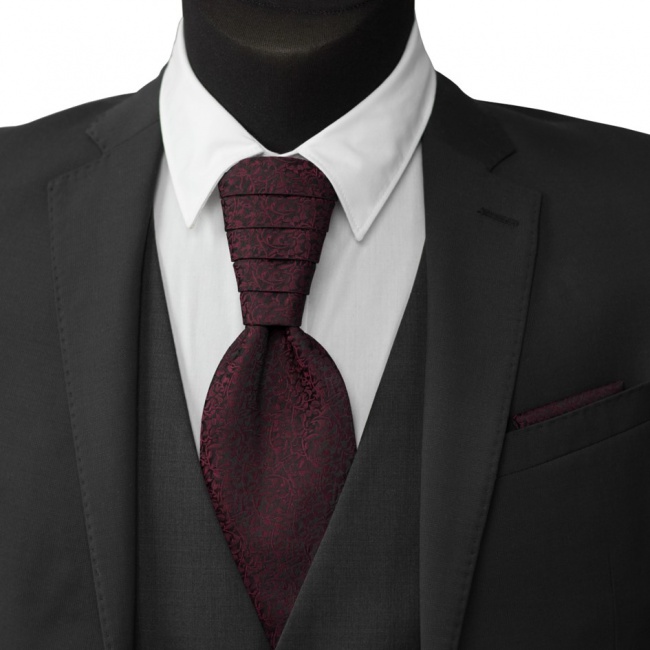 Vínově červená svatební kravata s kapesníčkem - Regata (2)
