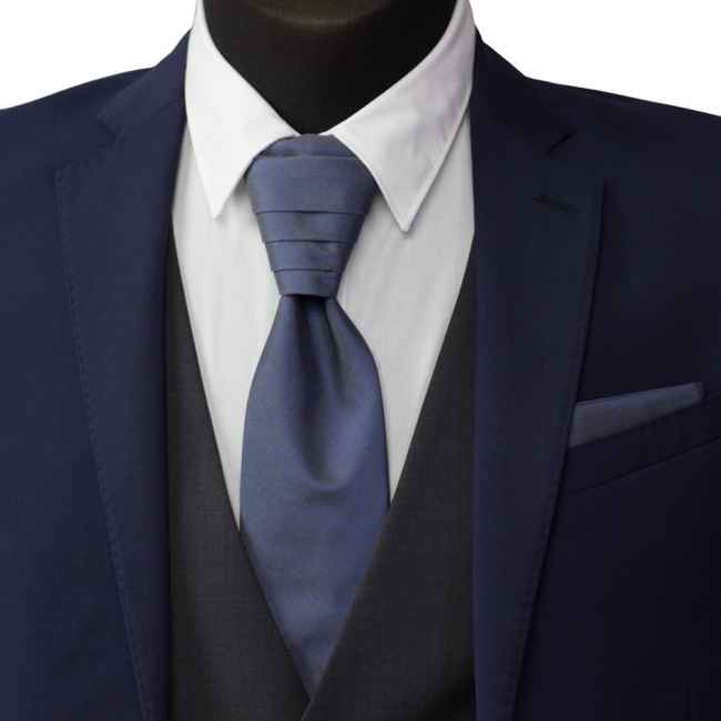 Modro šedá svatební kravata s kapesníčkem - Regata (2)