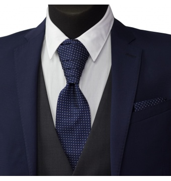 Tmavě modrá svatební kravata s kapesníčkem - Regata se stříbrnými trojúhelníčky (2)