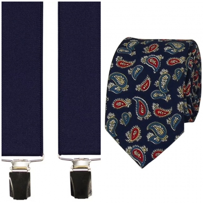 Modrá pánská bavlněná kravata s Paisley vzorem