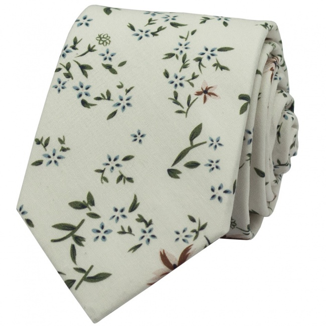 Smetanová květovaná pánská bavlněná kravata