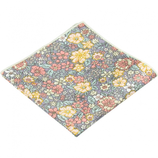 Šedomodrý pánský kapesníček  s barevnými květy