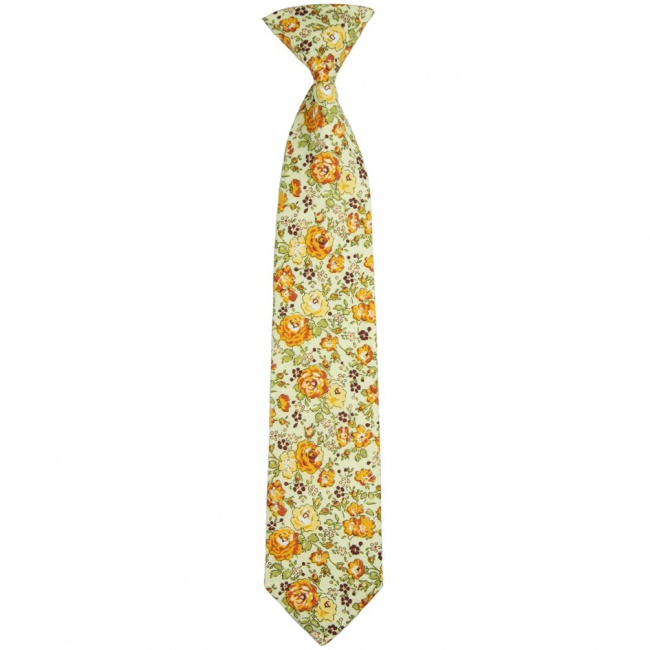 Béžová bavlněná dětská kravata s žluto oranžovými květy