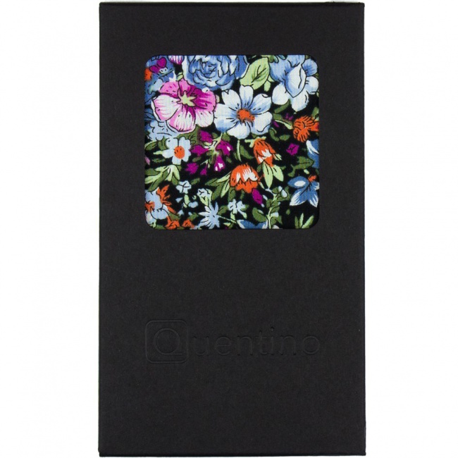 Černý pánský kapesníček s modro fialovými květy