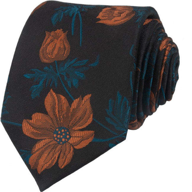 Černo cihlová pánská kravata s květy