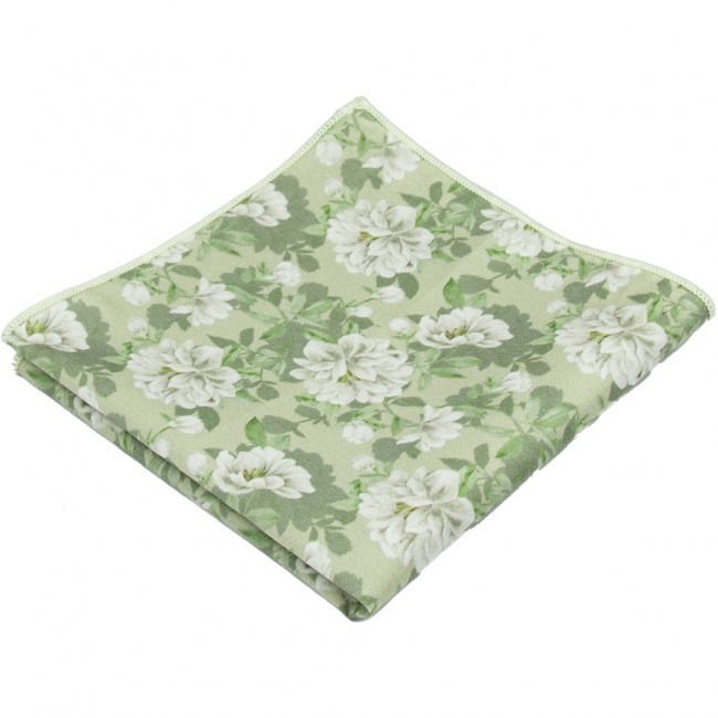 Zelený šalvěj pánský bavlněný kapesníček s květy