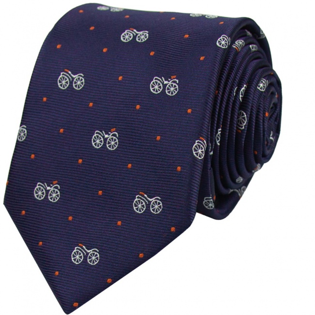 Tmavě modrá pánská kravata s puntíky a Jízdními koly