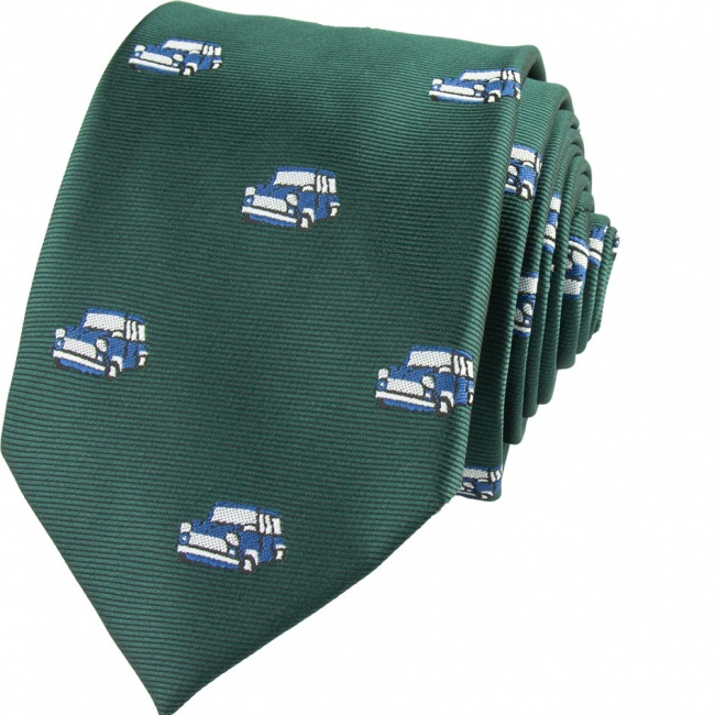 Smaragdově zelená pánská kravata Auta