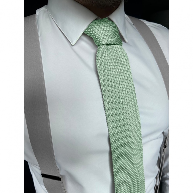 Šalvějově zelená pletená pánská kravata (3)