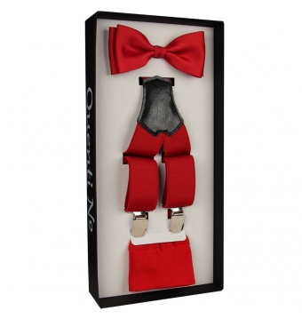 Červený Luxusní pánský set Šle a motýlek s ponožkami