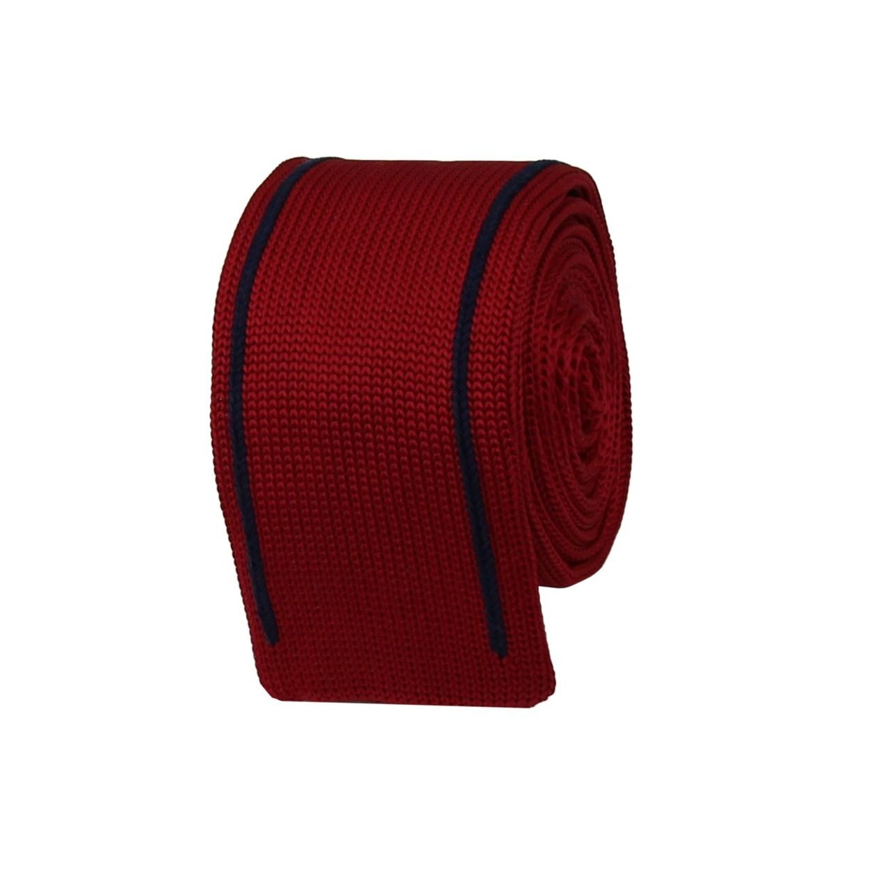 Červená pletená kravata s modrými pruhy