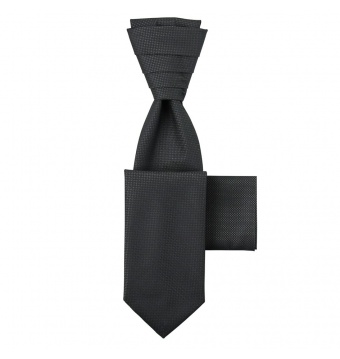 Tmavě šedá kravata s kapesníčkem - Regata s jemným mřížkováním