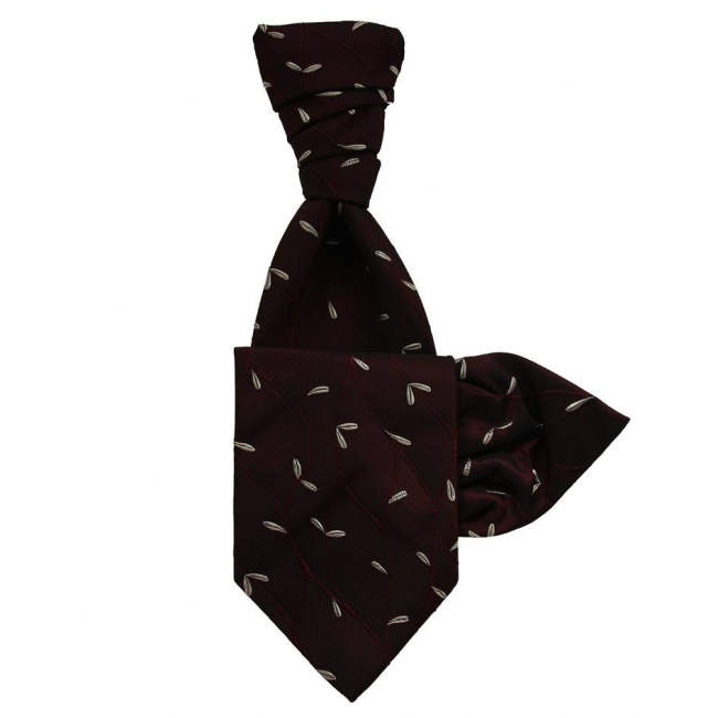 Vínově červená svatební kravata s kapesníčkem - Regata vyšívanými lístečky (2)