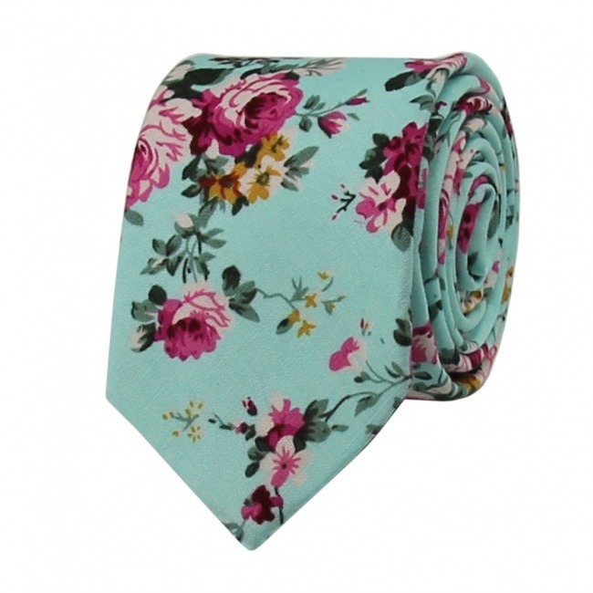 Tyrkysová květovaná pánská kravata