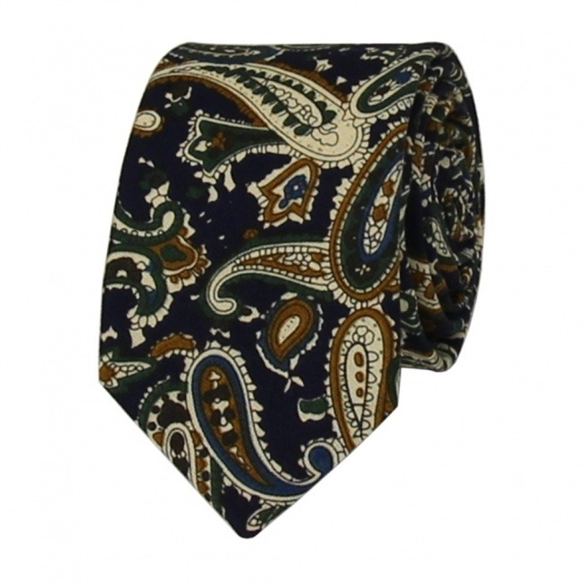 Tmavě modrá pánská bavlněná kravata s Paisley vzorem