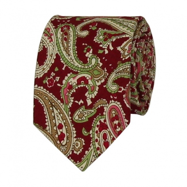 Červená pánská bavlněná kravata s Paisley vzorem
