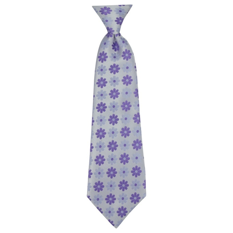 Stříbrná dětská kravata s fialovými květy